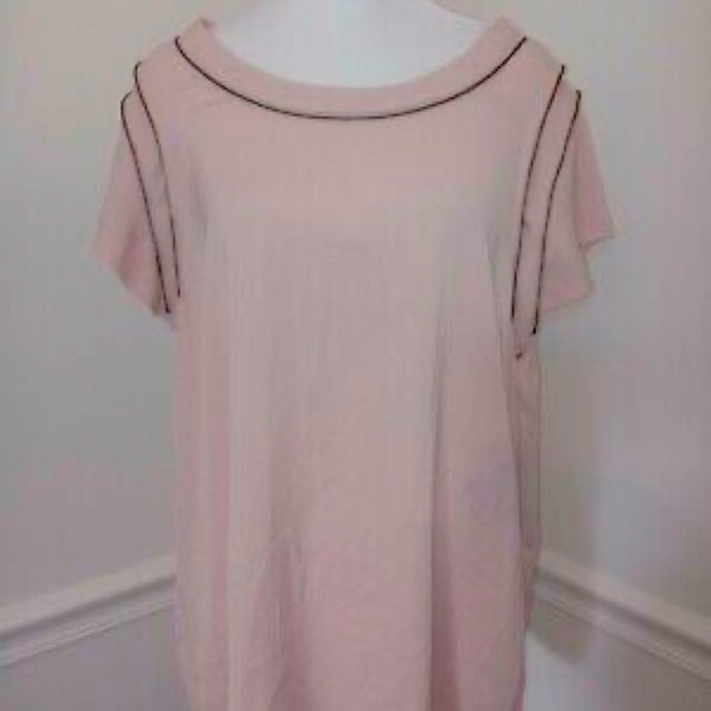 NWT Calvin Klein Womens Silk Short Sleeve Pink Top Zipper Accent Detail XL